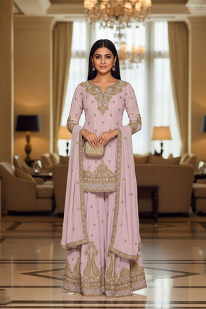 White Embroidered Chinon Sharara Suit (ACA8239)