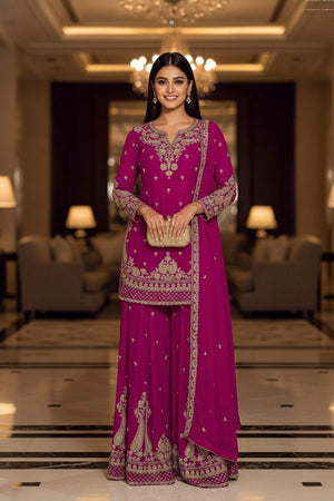 Pink Embroidered Chinon Sharara Suit (ACA8241)