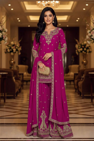 Pink Embroidered Chinon Sharara Suit (ACA8241)
