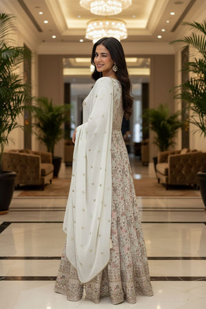 White Embroidered Georgette Gown (ACA8244)