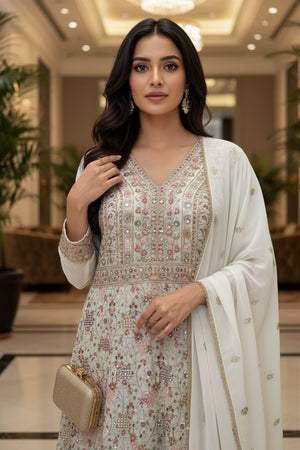 White Embroidered Georgette Gown (ACA8244)