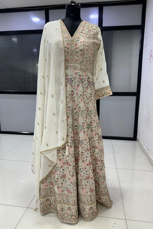 White Embroidered Georgette Gown (ACA8244)