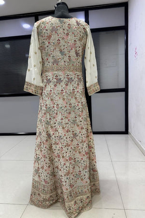 White Embroidered Georgette Gown (ACA8244)