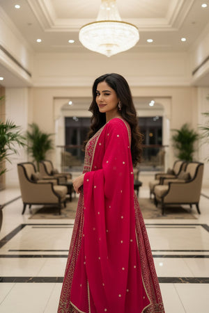 Pink Embroidered Georgette Gown (ACA8245)