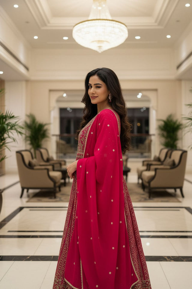 Pink Embroidered Georgette Gown (ACA8245)