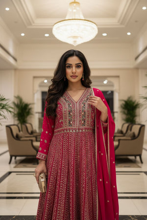 Pink Embroidered Georgette Gown (ACA8245)