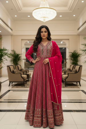 Pink Embroidered Georgette Gown (ACA8245)