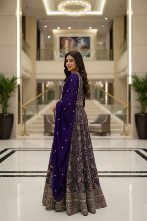 Violet Embroidered Georgette Gown (ACA8246)
