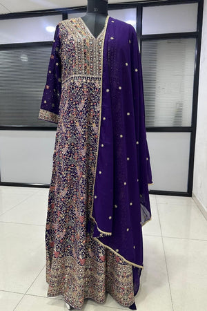 Violet Embroidered Georgette Gown (ACA8246)