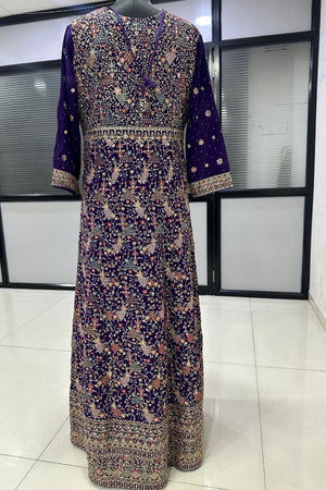 Violet Embroidered Georgette Gown (ACA8246)