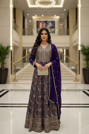 Violet Embroidered Georgette Gown (ACA8246)