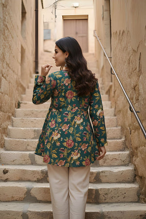 Green Printed Cotton Short Kurti (ACY8259)