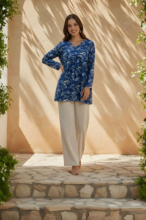 Blue Printed Rayon Short Kurti (ACY8260)