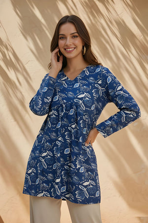 Blue Printed Rayon Short Kurti (ACY8260)