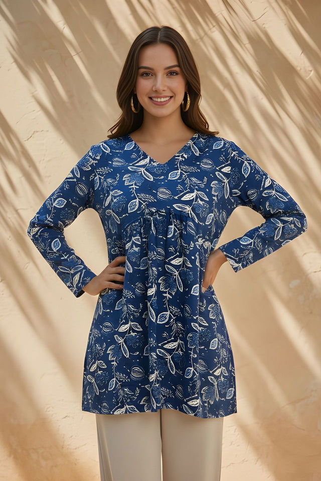 Blue Printed Rayon Short Kurti (ACY8260)