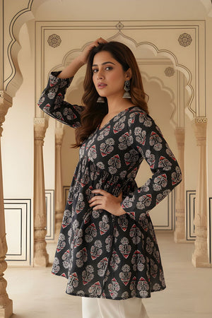 Black Printed Rayon Short Kurti (ACY8262)