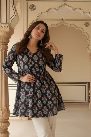 Black Printed Rayon Short Kurti (ACY8262)