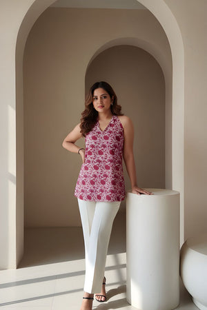 Pink Printed Rayon Short Kurti (ACY8263)