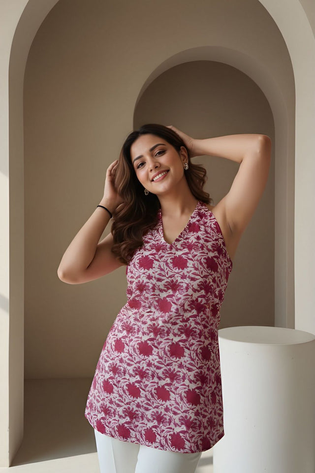 Pink Printed Rayon Short Kurti (ACY8263)
