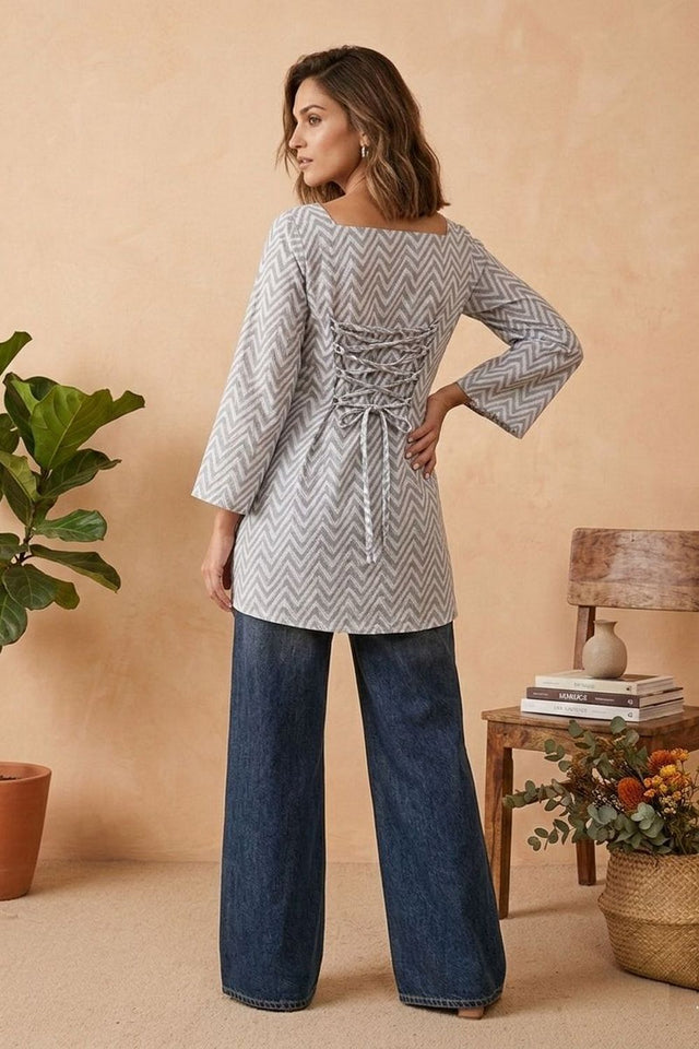 Grey Printed Cotton Short Kurti (ACY8271)