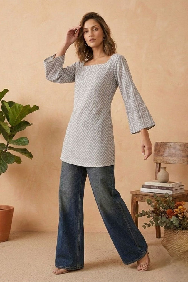Grey Printed Cotton Short Kurti (ACY8271)