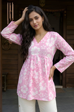 Pink Printed Cotton Short Kurti (ACY8272)