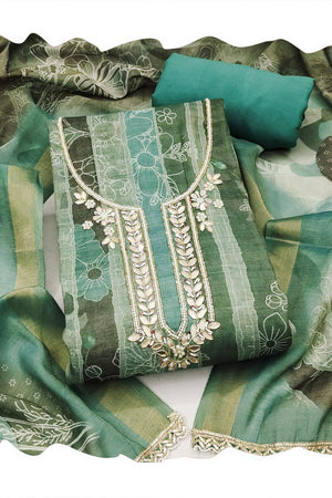Sea Green Embroidered Cotton Blend Kurti Pant Set (ACA8276)