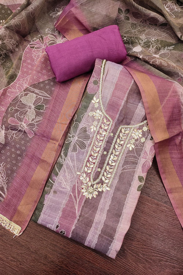 Violet Embroidered Cotton Blend Kurti Pant Set (ACA8277)