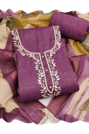 Violet Embroidered Cotton Blend Kurti Pant Set (ACA8283)