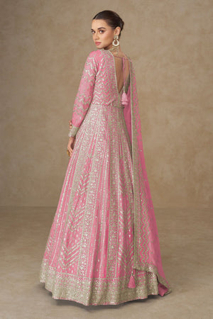 Free Size Stitched Pink Sequin with Embroidered Chinon Gown (ACA8311)