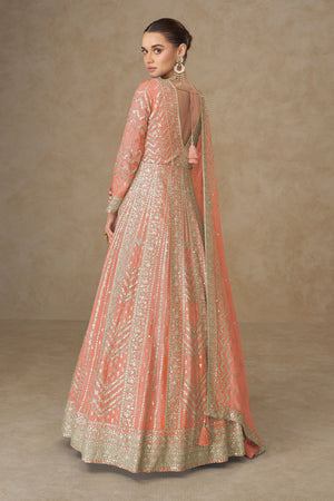 Free Size Stitched Orange Sequin with Embroidered Chinon Gown (ACA8313)