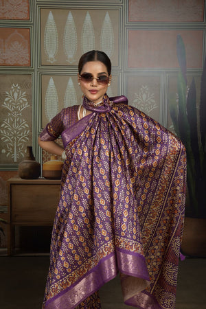 Violet Woven with Printed Silk Saree (ACA8314)