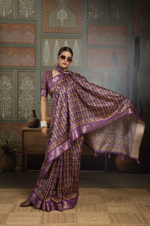 Violet Woven with Printed Silk Saree (ACA8314)
