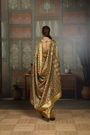 Mustard Woven with Printed Silk Saree (ACA8315)