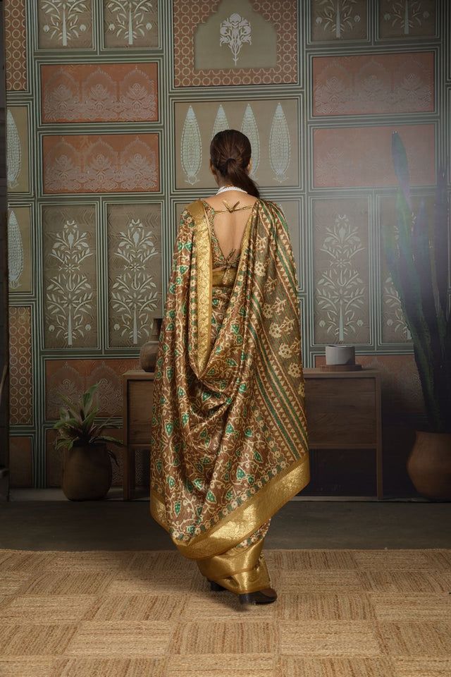 Mustard Woven with Printed Silk Saree (ACA8315)