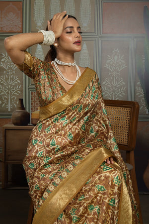 Mustard Woven with Printed Silk Saree (ACA8315)