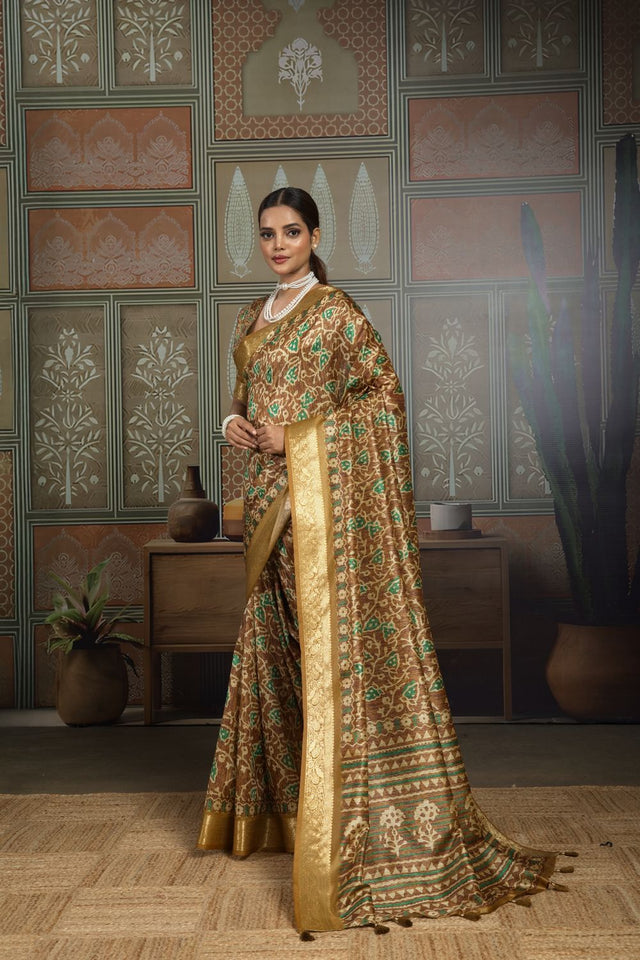 Mustard Woven with Printed Silk Saree (ACA8315)