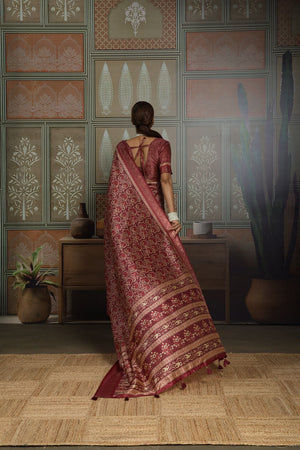 Maroon Woven with Printed Silk Saree (ACA8316)