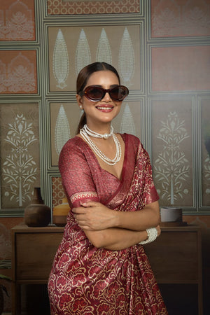Maroon Woven with Printed Silk Saree (ACA8316)