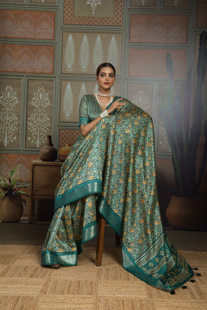 Green Woven with Printed Silk Saree (ACA8317)