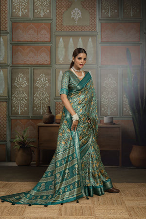 Green Woven with Printed Silk Saree (ACA8317)