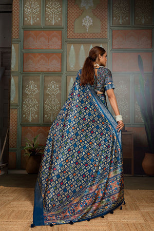 Blue Woven with Printed Silk Saree (ACA8319)