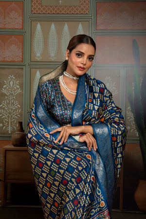 Blue Woven with Printed Silk Saree (ACA8319)