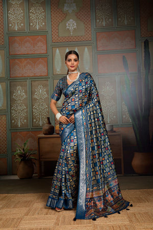 Blue Woven with Printed Silk Saree (ACA8319)