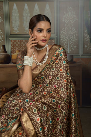 Brown Woven with Printed Silk Saree (ACA8324)