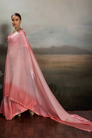 Pink Solid With Embroidered Border Satin Saree (ACA8328)