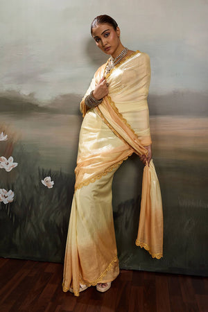 Yellow Solid With Embroidered Border Satin Saree (ACA8329)