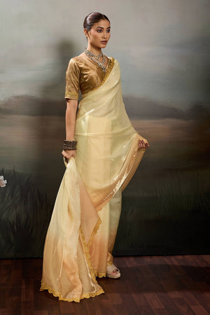 Yellow Solid With Embroidered Border Satin Saree (ACA8329)