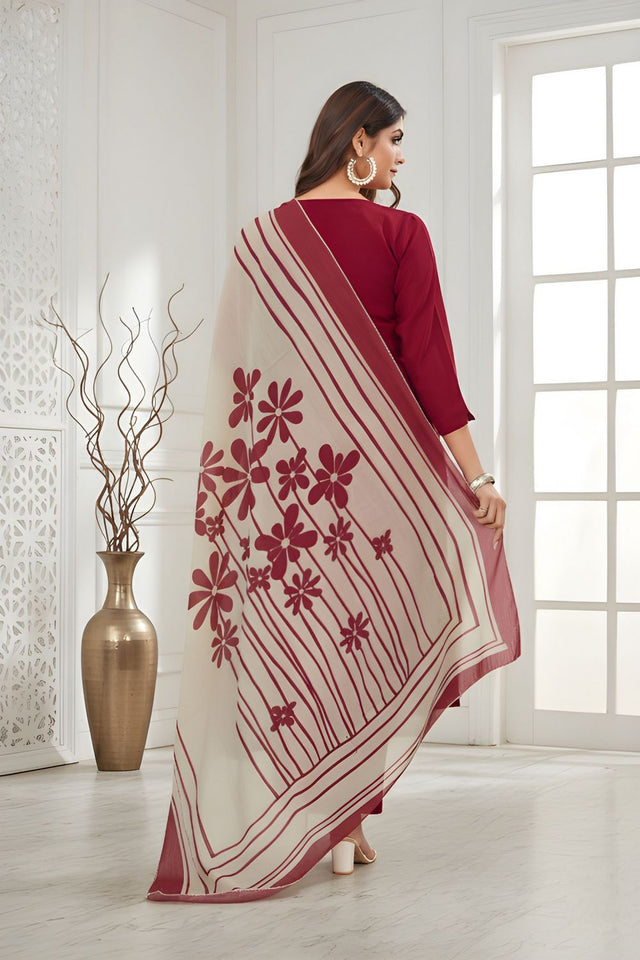 Red Solid Silk Kurti Pant Set (ACA8335)