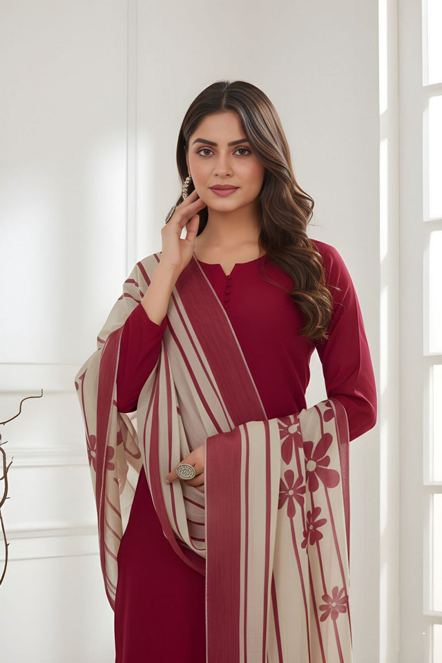 Red Solid Silk Kurti Pant Set (ACA8335)